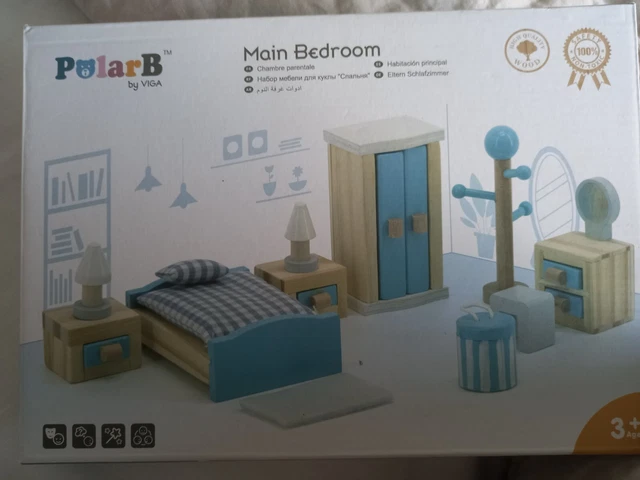 Doll house furniture, main bedroom set, brand  new in box