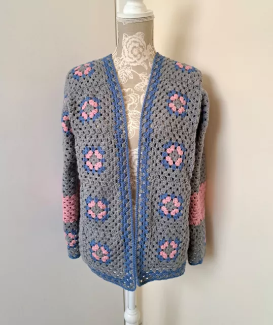 💖Handmade Hand Chrochet Granny Square Women's Cardigan Size 16