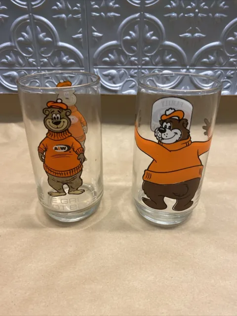 A&W The Great Root Bear Rooty Mascot 5 3/4” Glass Mug Cup Lot Of 2