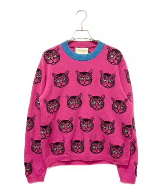 Gucci Mystic Cat Knit Sweater Wool Cashmere Color Pink Size M 503896-X9P26