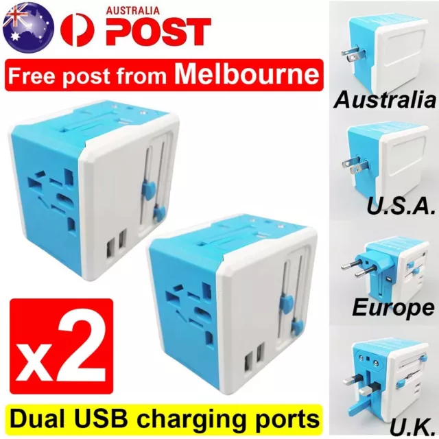 2 x Universal International Travel Plug USB Power Adapter Worldwide Converter