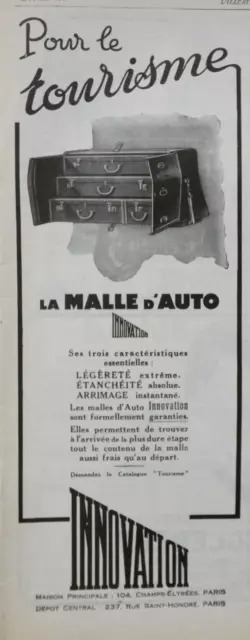 PUBLICITÉ PRESSE 1926 INNOVATION pour le tourisme la malle d'auto légère