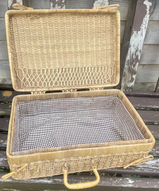 Vintage Woven Wicker Suitcase Bag Picnic Basket