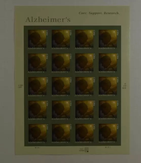 Us Scott 4358 Pane Of 20 Alzheimers 42 Cent Face Mnh