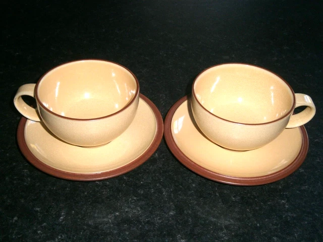 2 x DENBY JUICE LEMON YELLOW TEA CUPS & SAUCERS SET - GREAT CONDITION!