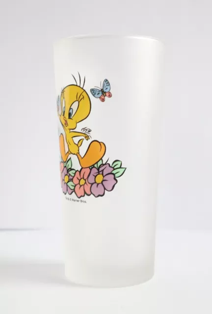 Tweety Bird Frosted Drinking Glass, Collectable, Looney Tunes, Warner Brothers 3