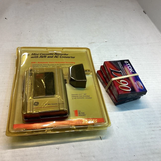 GE MINI CASSETTE RECORDER WITH AVR AND AC CONVERTER Brand New W/ Blank