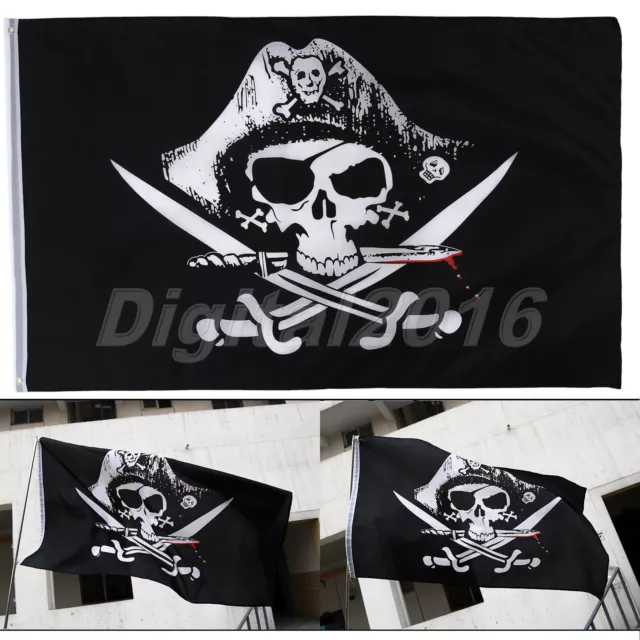 Fashion Skull and Crossbones Jolly Roger Sabres Swords Pirate Banner Flag 3x5FT 2