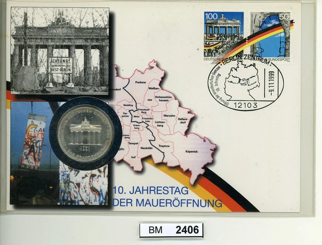 BM2406, 09.11.99, Numisbrief, 10. Jahrestag Maueröffnung mit 10 DM BRD 1991
