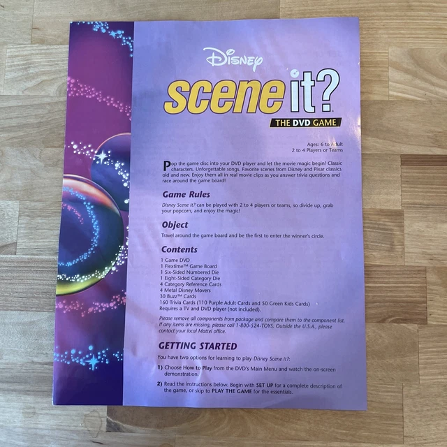 SCENE IT DISNEY 1st Edition Trivia DVD Board Game 2004 Instructions