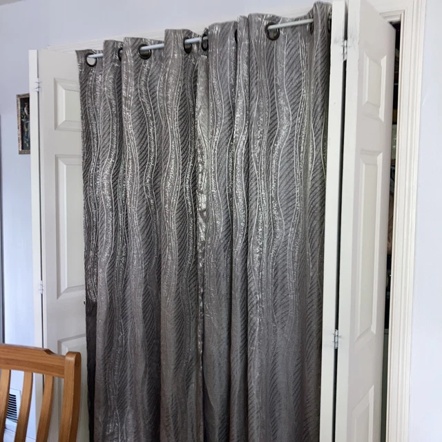 vintage metallic Gold￼ two panels with eight brass rod openings 54 x 84”