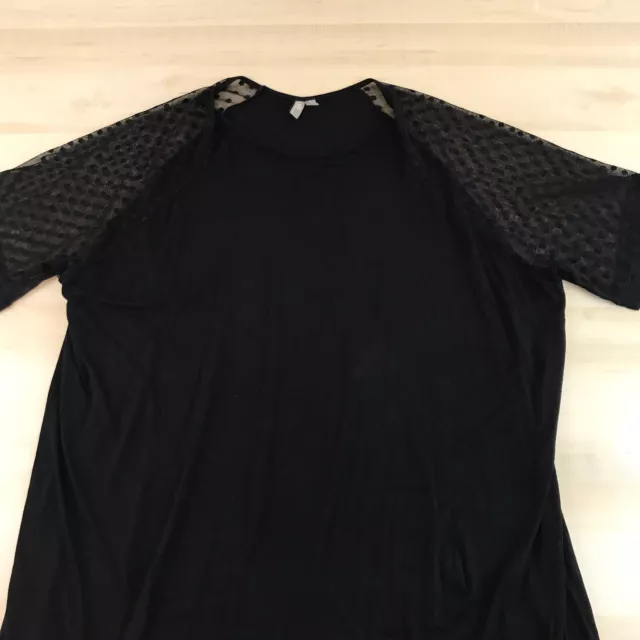 Asos Dress Womens 24 Black T Shirt Knit Stretch Swiss Dot Sheer Sleeves 2