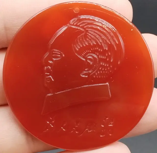 Certified Red Natural A Agate Chalcedony Carved China Mao Pendant
