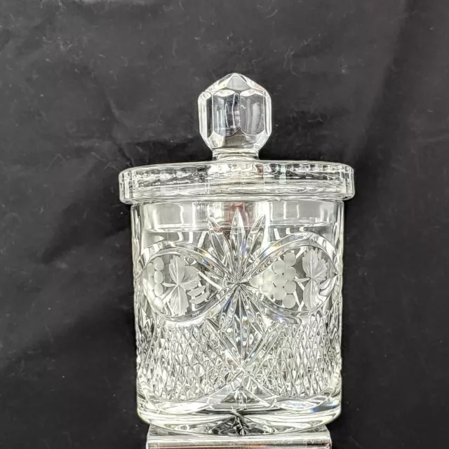 Vintage Cut Crystal Etched Biscuit Barrel Jar 8"