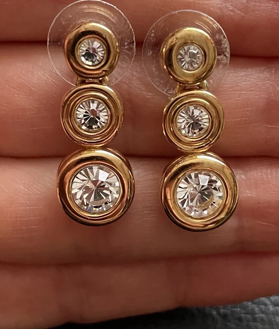 Orecchini Tennis Vintage Originali Swarovski, Placcati Oro