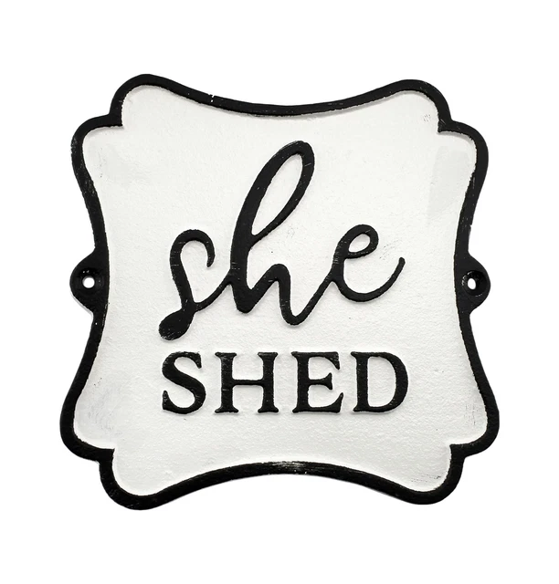 Cast Iron She Shed Sign, Black-and-White Decorative Rustic Plaque