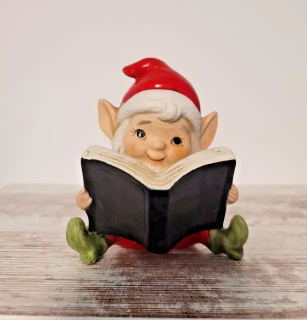 Vintage Homco Elf Reading A Book Figure Ceramic 5406 4" Christmas MCM