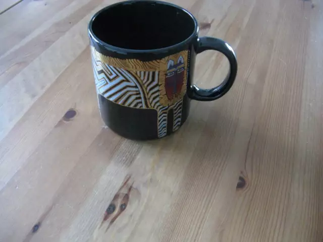 Laurel Burch Coffee Mug Black with Gold Foil Lion Made in Japan