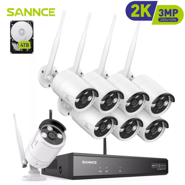 SANNCE 3MP Zwei-Wege-Audio WLAN Überwachungskamera Funk Set 10CH NVR Nachtsicht