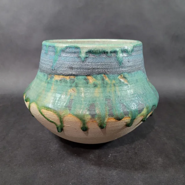 Studio Art Pottery Vase Planter Mid Century Heavy Drip Glaze Signed MD Minnesota