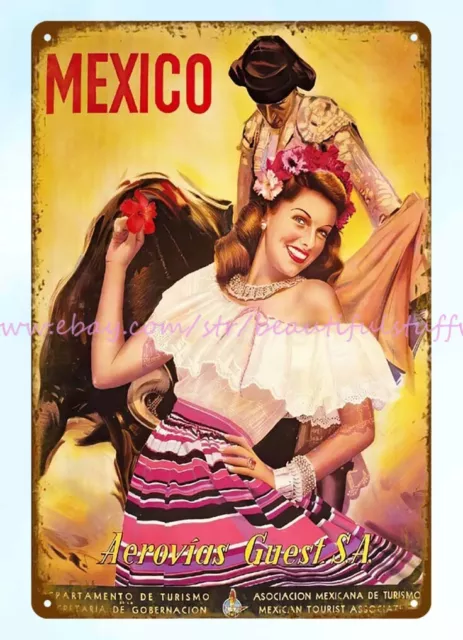 vintage repro Mexico travel poster Aerovias Guest metal tin sign wall posters