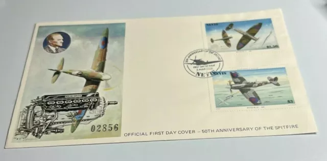 1986 50th Anniversary of the Spitfire fighter plane cover Nevis Fancy Cancel