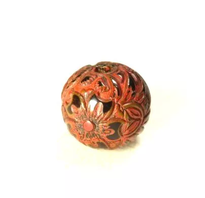 Meiji period Japan antique lacquered flower openwork Ojime Bead netsuke inro