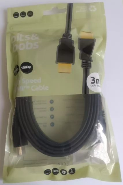 bits&bobs – Câble Plat HDMI® - 1080p - Avec Ethernet - Noir – 1 ou 3 Mètres -