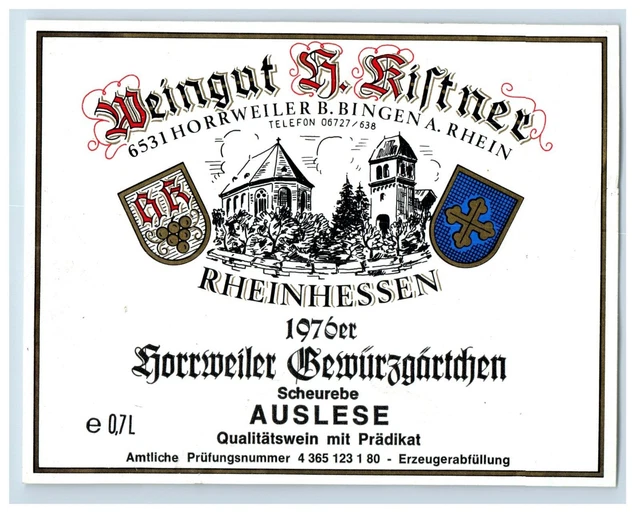 1970's-80's Weingut H. Riftner German Wine Label Original S20E