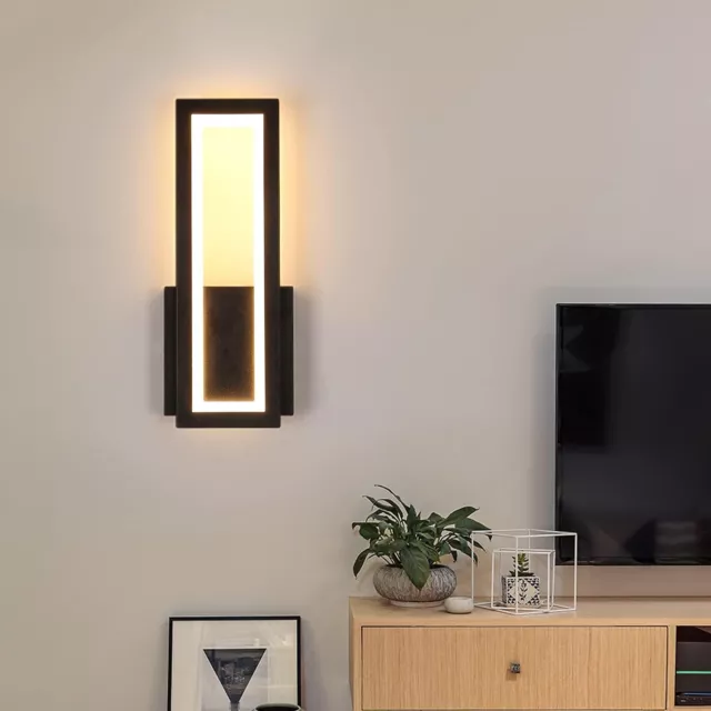 AUA 16W LED Wall Lights Indoor, Black Modern Simple Rectangular Wall Sconce Ligh