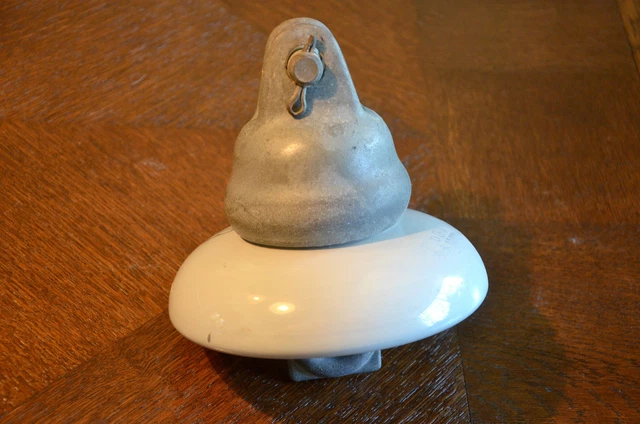 Pinco Ceramic Electric Insulator Round Metal Vintage Wire Telephone Pole Heavy &