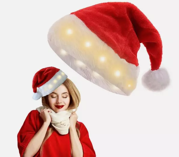 Sombrero De Navidad Para Adultos Y Niños Gorro De Papa Navidad Con Luces Led 2024