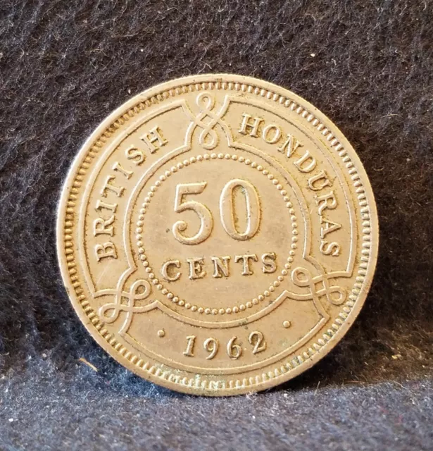 1962 British Honduras 50 cents, Elizabeth II, mint: 50,000, scarce, KM-28 (BH6)
