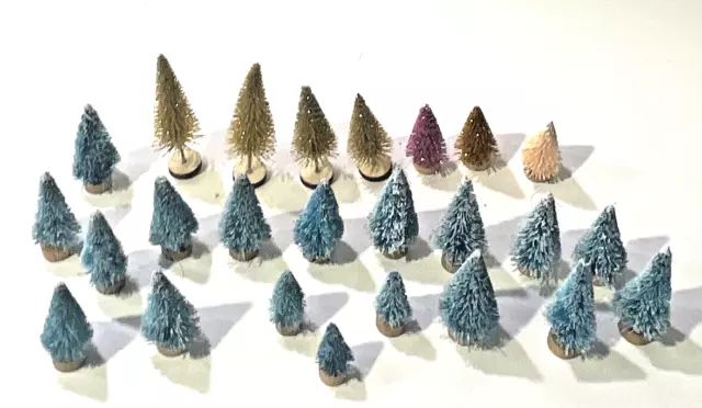25 Mini Bottle Brush Christmas Trees 1 inch to 3 inch Green Gold Pink Peach etc.
