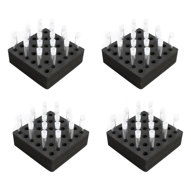 4 Test Tube Freezer Stands Transport Holds 36 Fits up to 16mm Black Foam Rack