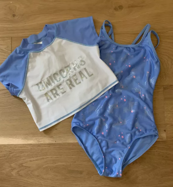Girls Cat & Jack One Piece Swimsuit & Rashguard Unicorns Size M 7-8