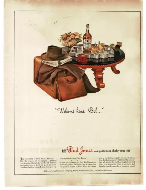 1943 Paul Jones Whiskey Welcome Home Bob art Vintage Print Ad