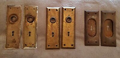 Vintage Lot of 6 ~ 3 Pairs of 2 ~ Victorian Beveled & Pocket Door Backplates