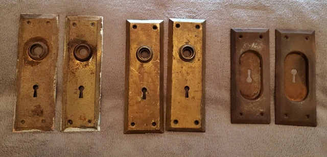 Vintage Lot of 6 ~ 3 Pairs of 2 ~ Victorian Beveled & Pocket Door Backplates