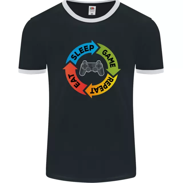 Gaming Eat Sleep Game Repeat Gamer Mens Ringer T-Shirt FotL