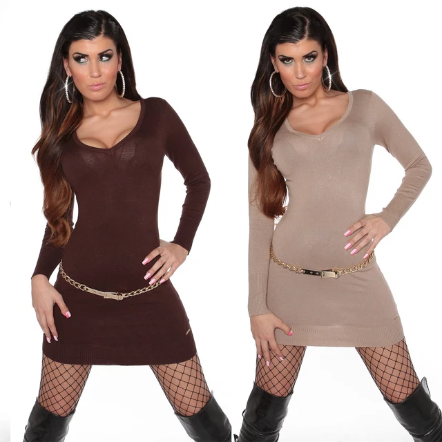 Vestito Donna Sexy Elegante Invernale Mini Abito in Maglia Corto Manica Lunga da