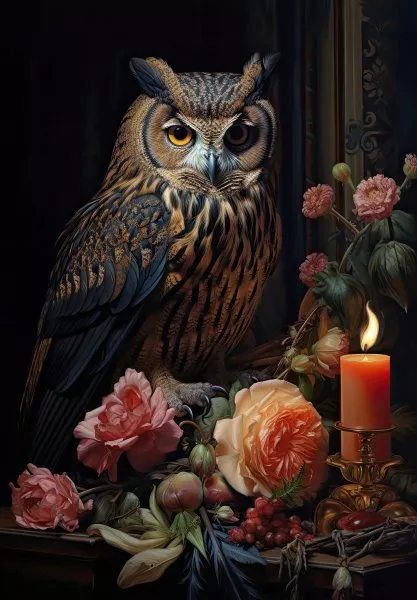 Gothic Owl Raven Dark Goth Victorian Castle Candles Flowers Art Giclee Print J27
