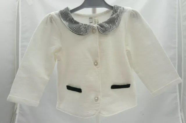ORCHESTRA veste/haut blanche col noir avec dentelle bébé 3 mois