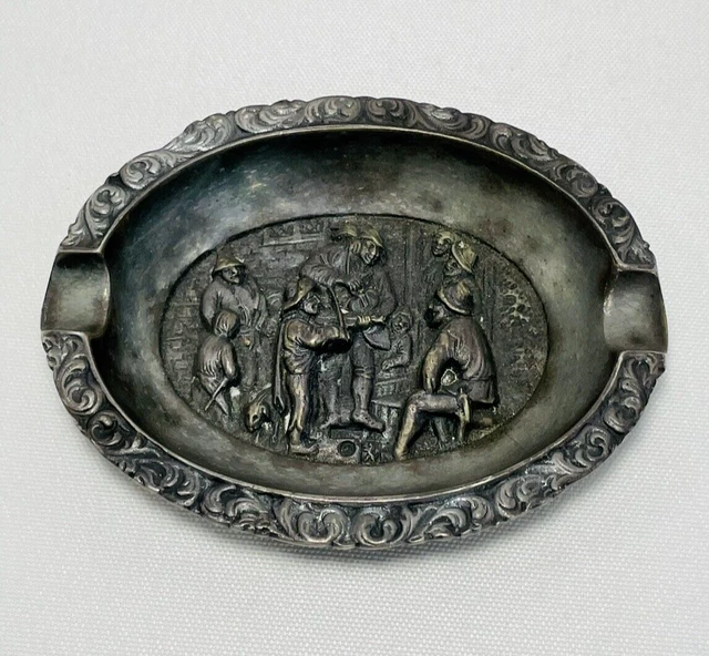 Vintage Dutch Holland Silverplate Ashtray Tavern Scene