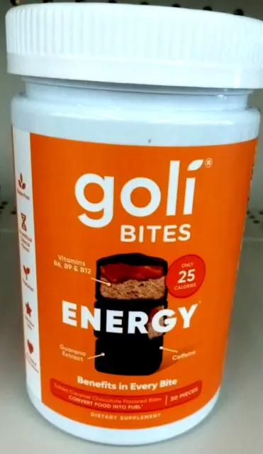 1X Goli Energy Bites chocolate caramelo salado vitamina B6 B9 B12 30ct vencimiento 10/2023