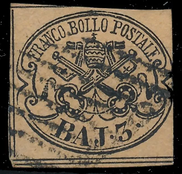 1852/67  Stato Pontificio 3 Baj - Camoscio  Firmato Cardillo    F/1405