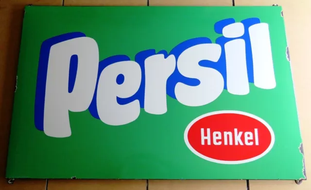 PERSIL = Altes Emailschild Düsseldorf um 1955 GROßFORMAT Küche Waschküche HENKEL 2