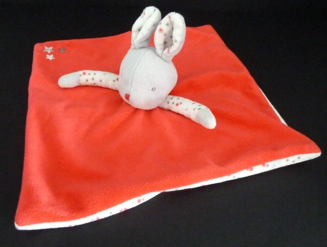 64. Doudou Plat Obaibi Okaidi Lapin Rose Rouge Blanc Gris Etoiles - Tbe 3