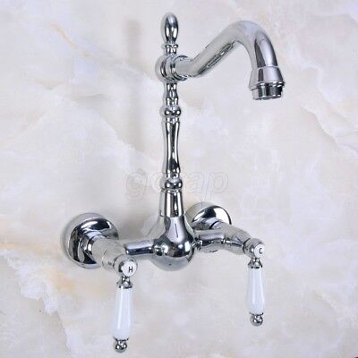 Polished Chrome Brass Bathroom Kitchen Faucet Swivel Sink Mixer Tap Wall Mount