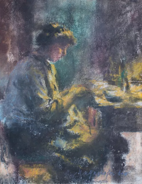 Max Mayrshofer Frauenporträt Schreibtisch Kunst München Orig. Pastell um 1910